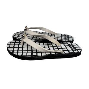 Coach Women Size 5-6 Black White Checkered Print Casual Beach Amel Flip Flops